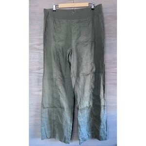 XCVI‎ WEARABLES Linen Wide Leg Pants Green Elastic Waist Pull On Sz Medium 28182